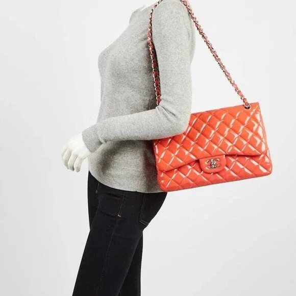 Chanel Pink Quilted Patent Leather Classic Jumbo Double Flap Bag Shoulder Bags